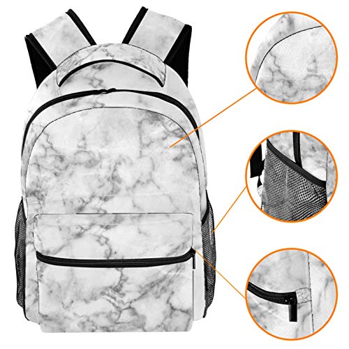 LAZEN for Girl Boy College School Travel Camping Daypack White Marble Pattern Lightweight Bookbag Printing Backpack