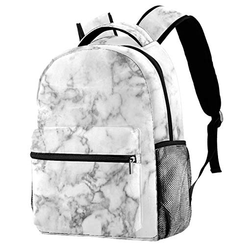 LAZEN for Girl Boy College School Travel Camping Daypack White Marble Pattern Lightweight Bookbag Printing Backpack