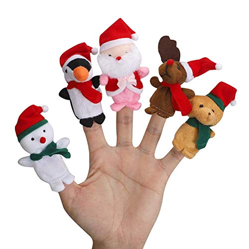 LHKJ 5 Pcs Muñeco de Dedo de Navidad Marionetas de Dedo Animales títeres de Dedo Cuentos para niños bebé