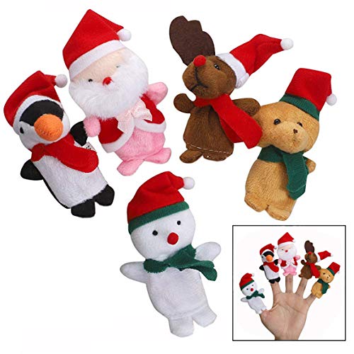 LHKJ 5 Pcs Muñeco de Dedo de Navidad Marionetas de Dedo Animales títeres de Dedo Cuentos para niños bebé