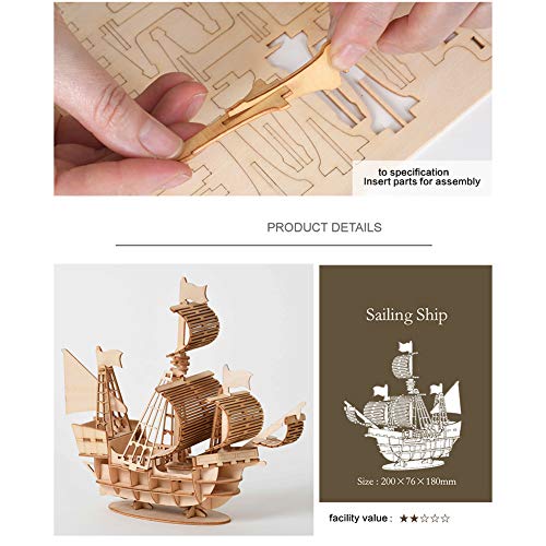 LICHENGTAI Kit de modelo de barco de vela 3D de madera, kit de montaje para construcción de velero, barco, tren de trenes, decoración del hogar, juguetes educativos regalo para niños y adultos