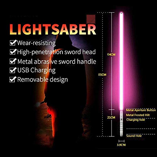 Lightsable - Espada de metal para duelo con mango de metal LED USB recargable Darth Maul Lightsable para niños, luz de regalo para cosplay niño Gril juguete (mango plateado azul)