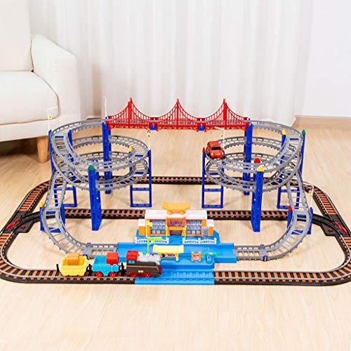 LINGLING-Pista Juego de Trenes Juguetes para niños Vía eléctrica Tren Dinosaurio Montaña Rusa Estación de Tren de Alta Velocidad Juego de Rompecabezas Más de 3 años