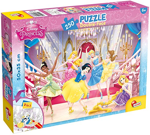 Lisciani Puzzle para niños de 250 piezas 2 en 1, Doble Cara con reverso para colorear - Disney Princesas 48083