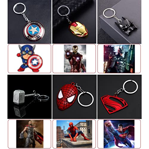 Llavero, 6piezas Marvel Fans Llavero Superhéroe ​The Avengers Llavero Martillo de Thor Máscara de Spiderman Iron Man Batman, Llaveros de Metal para Niños y Adultos Para regalos de fiesta