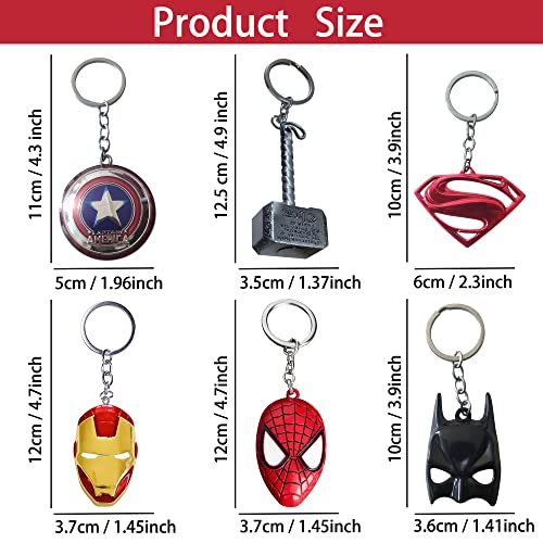 Llavero, 6piezas Marvel Fans Llavero Superhéroe ​The Avengers Llavero Martillo de Thor Máscara de Spiderman Iron Man Batman, Llaveros de Metal para Niños y Adultos Para regalos de fiesta