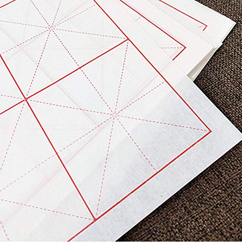 LSHY Handmade Grid Xuan Paper Script Pequeño Suelta Medio Maduro de Papel de Arroz Blanco para Niños Chino Pluma y Tinta Japonesa Kanji Caligrafía Práctica 100 Hojas (65 x 33 cm)