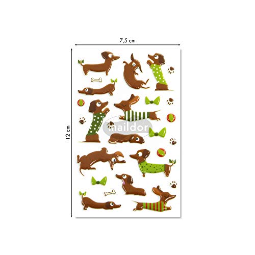 Maildor CY097O - Un sachet de gommettes 3D Cooky 1 planche 7,5x12cm, Teckels (26 stickers)