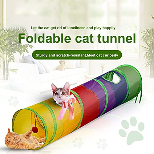 MeterBew1147 Cat Channel Plegable Rainbow Puzzle Toy 2 Agujeros Cat Tunnel Interactive Play Ball Productos para Mascotas Juguete para Gatos - Multicolor