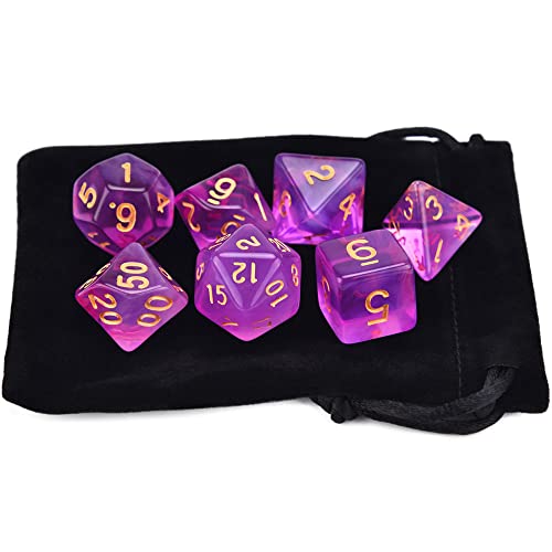 Montecarduo Dados Poliédricos Set - DND Poliédrico De 7 Troqueles Semitransparentes Juego Completo De D4 D6 D8 D10 D% D12 D20 para Juego De rol MTG Pathfinder Juego De Mesa, Estilo E