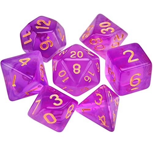 Montecarduo Dados Poliédricos Set - DND Poliédrico De 7 Troqueles Semitransparentes Juego Completo De D4 D6 D8 D10 D% D12 D20 para Juego De rol MTG Pathfinder Juego De Mesa, Estilo E