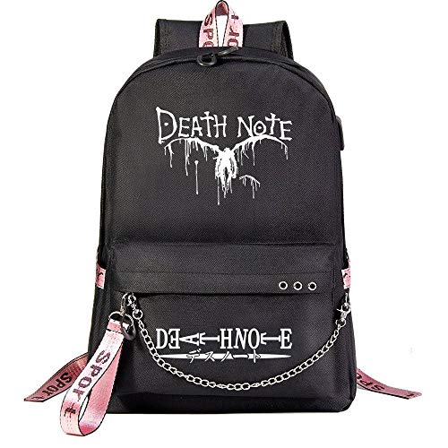 MUATE Anime Death Note USB Mochila con Estampado Mochilas Adolescentes Niños Niños Mochilas Escolares Mochilas Escolares para Niños De Dibujos Animados