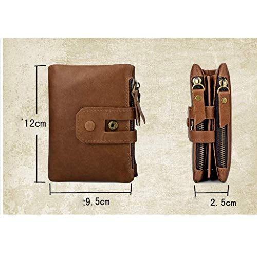 NJBYX Barrera de cuero delgada de la carpeta de los hombres, estuche con doble pliegue informal, la tarjeta de crédito del bolsillo y Ventana ID extraíble (Color : Brown)