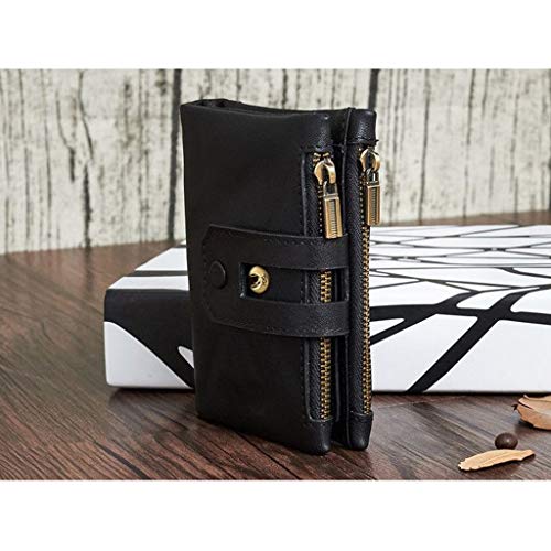 NJBYX Barrera de cuero delgada de la carpeta de los hombres, estuche con doble pliegue informal, la tarjeta de crédito del bolsillo y Ventana ID extraíble (Color : Brown)