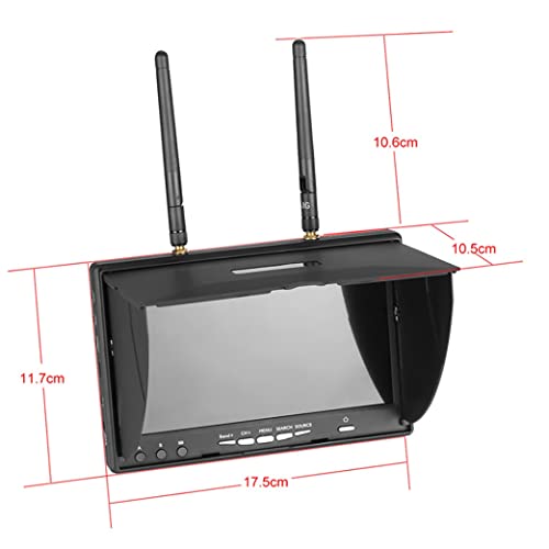 Nrpfell Monitor FPV DIY de 5,8 GHz 5 Bandas 40 Canales Monitor Receptor de Pantalla LCD de 7 Pulgadas para FPV VehíCulo AéReo No Tripulado CuadricóPtero Receptor de Diversidad