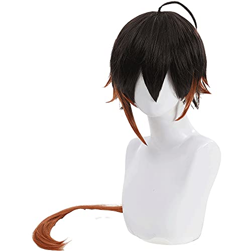 NUWIND Anime Cosplay peluca Zhongli larga naranja negro degradado hombres pelo Halloween partido juego Cosplay accesorios