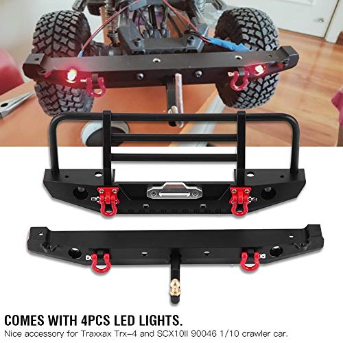 Parachoques de Coches RC, Parachoques Delantero / Trasero de Metal con Luces LED para Traxxas TRX-4 para SCX10II 90046 1/10 RC Accesorios