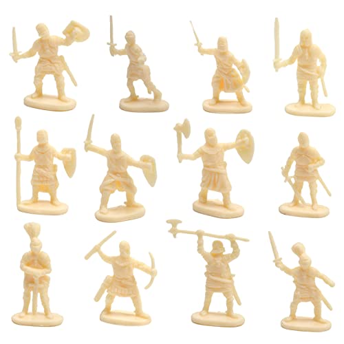 perfeclan 200 Piezas de Plástico Medieval Caballero Soldado Espadachín Ejército Infantería Escena de Batalla Guerreros Y Escudo Soldados Arcaicos Ejército - Amarillo Claro