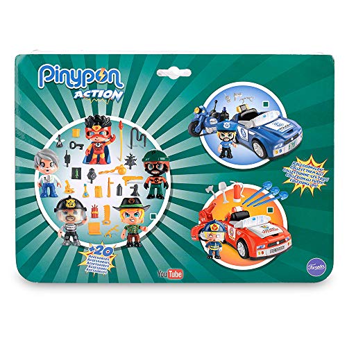 Pinypon Action Pack De 5 Figuras, Policía, Superhéroe, Científico, Ladrón Y Aventurero, Multicolor + Bombero Vehículos De Acción, para Niños Y Niñas A Partir De 4 Años Color/Modelo Surtido