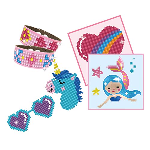 Pracht Creatives Hobby Diamond Dotzies Art Kit, set creativo con diamantes para niños a partir de 8 años, para crear 2 pulseras, 2 imágenes y 2 pegatinas