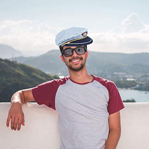 PRETYZOOM Sombrero Capitán Capitanes de Barco Hefner Heffner Marinero Gorra de Yate Tono Disfraz de Capitán Hugh- Sombrero de Capitanes de Mar Gorra de Rayas Azules Cosplay Capitán Adulto