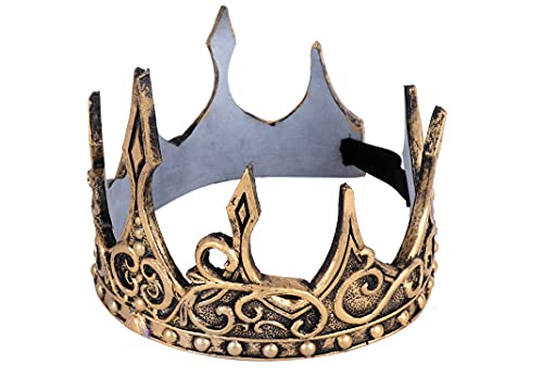 Proumhang King Crown Royal Medieval Soft Crown Diadema PU Espuma Corona Hombre Disfraz Sombrero Tocado para Cosplay Fiesta de disfraces Halloween Talla única Oro