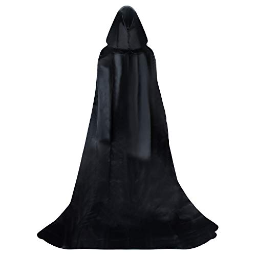 Proumhang Larga Capa Negra con Capucha Medieval Vampiro Traje de Bruja Mujer Halloween Disfraz Carnaval Navidad Adulto