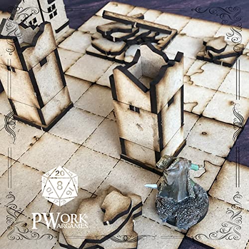 Pwork Wargames The Dungeon - 3D Tactical maps Rpg Fantasy Dungeon Tiles - Mapas tácticos 3D modulares de MDF 3 mm