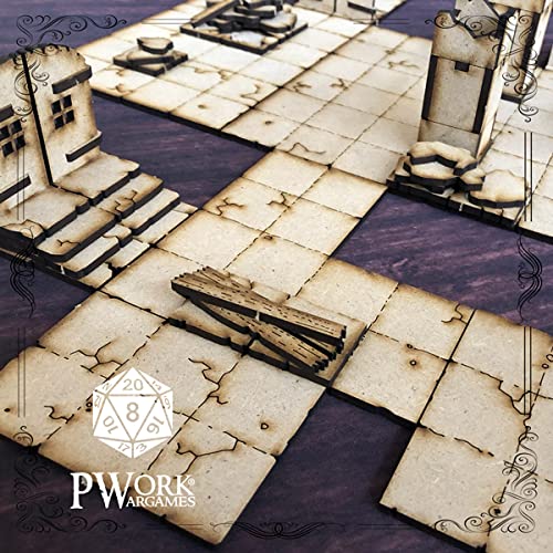 Pwork Wargames The Dungeon - 3D Tactical maps Rpg Fantasy Dungeon Tiles - Mapas tácticos 3D modulares de MDF 3 mm