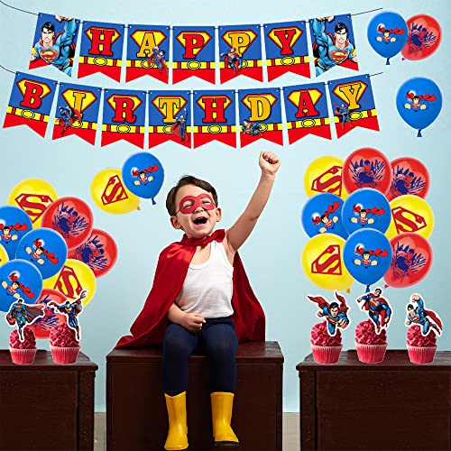 smileh Superman Cumpleaños Fiesta Decoración Superhéroes Globos Vengadores Pancarta de Feliz Cumpleaños Marvel Decoración de Tartas para Niños Superman Favor de Fiesta Temática