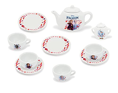 Smoby Vajilla de Porcelana (10 Piezas), Frozen Juego de Taza, Plato, azucarero y Tetera, diseño con Licencia para niños a Partir de 3 años, Color carbón (7600310538)