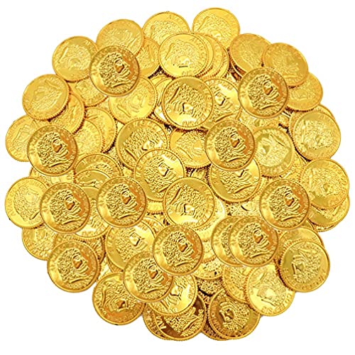 STOBOK 200 Piezas de Plástico Piratas Monedas de Oro Monedas de Tesoro Juegos de rol Accesorios para Fiestas de Piratas Suministros para Niños Pirata Caza del Tesoro Y Juegos de Carnaval