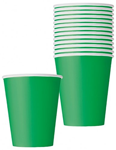 Unique Party- Paquete de 14 vasos de papel, Color verde esmeralda, 266 ml (31866)