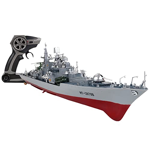 Warez Barco teledirigido de guerra destructor | Super-gran mando a distancia eléctrico, 1:115, 6,8 km/h, 2,4 GHz, modelo de barco militar para niños y adultos HT-2879B