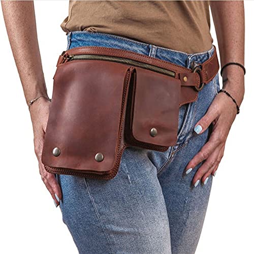 XINIAN Bolso de Ropa del cinturón de Cuero, Renacimiento Medieval Adulto Vikingo Caballero Pirate Cosplay Pestidor de Cuero Ajustable Remache Crossbody Bolsos de Hombro, Naranja Cosplay, Black