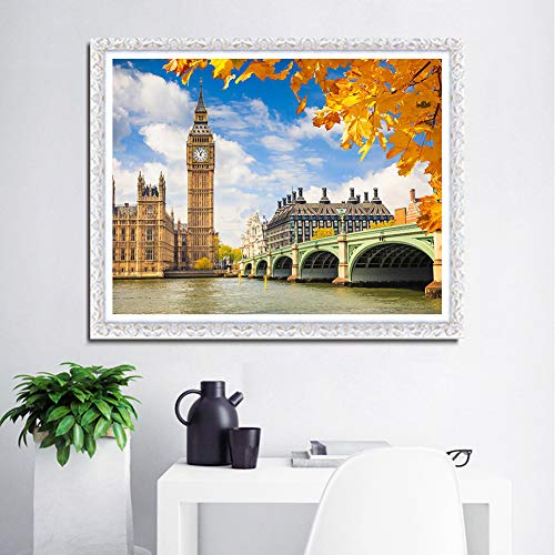 YEESAM ART Big Ben London - Kit de pintura de diamante (30 x 40 cm, 5D, diseño de mosaico, para adultos, niños, principiantes, cristales de punto de cruz, diseño de Navidad, color azul