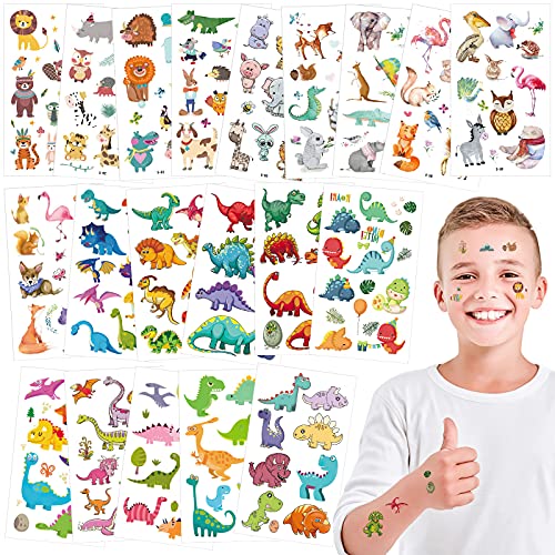 yumcute Tatuajes Temporales Niños, Impermeables Dinosaurio Animal Calcomanías para Niñas Niños tatuajes, Tatoos Infantiles Regalo de Fiesta de Cumpleaños(20 Hojas)