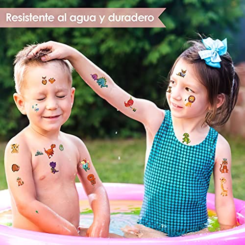 yumcute Tatuajes Temporales Niños, Impermeables Dinosaurio Animal Calcomanías para Niñas Niños tatuajes, Tatoos Infantiles Regalo de Fiesta de Cumpleaños(20 Hojas)