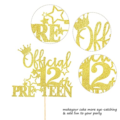 1 pieza de decoración oficial de pre-adolescente con 12 adornos para tartas, para niños y niñas, feliz 12 cumpleaños, cumpleaños, fiestas, graduaciones, decoración de tartas, color dorado
