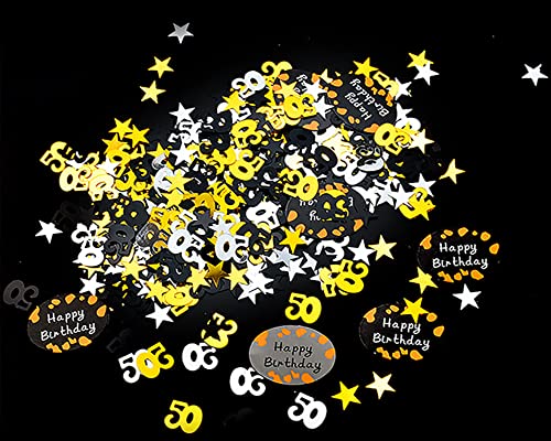 1000 pcs Confeti cumpleaños 50, 30g confeti estrella plateado oro negro confeti número 50 confeti de mesa con tarjeta de papel para cumpleaños bodas aniversario fiesta decoraciones