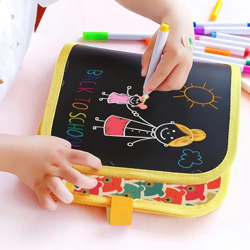 14 Página Tabla de Dibujo Portátil para Niños, Reutilizabletabla Libro Pizarra Infantil con 12 Plumas de Colores, Tablero de Dibujo de Graffiti, Bloc de Dibujo Borrable