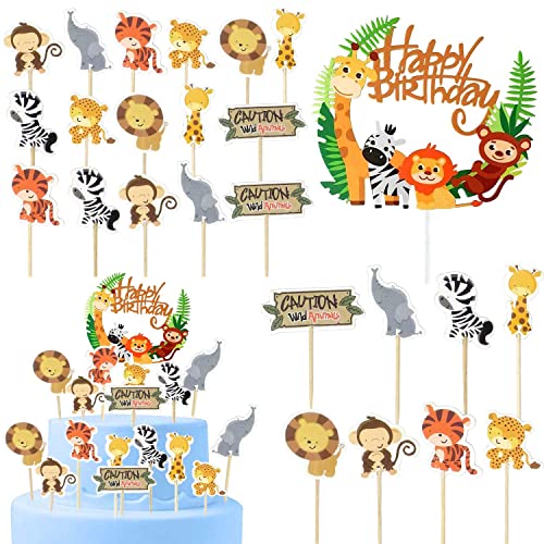 25 piezas Animales Cumpleaños Decoración para Pasteles,Selva Animal Cupcake Topper,Jungla Pastel Decoración,Animal Cake Topper,Decoración para Pastel Cumpleaños Jóvenes Cake Topper Jungla