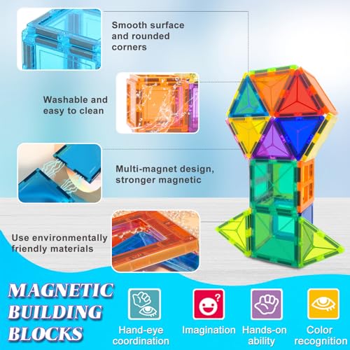 34 Piezas Bloques Magneticos para Niños Juego Construccion Magnetico Juego Construccion Magnetico 3D para Niños y Niñas de 3 4 5 6 y 7 Años Imanes Magnéticos Niños Regalos Cumpleaños Juguetes