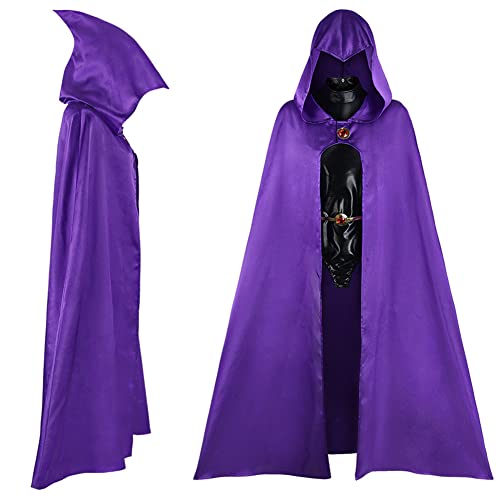 Amycute Disfraz de Teen Titans Raven Cosplay para Mujer, Conjunto de Traje Set con capa de púrpura y mono negro, para Carnaval, Halloween, Disfraces de Mascarada (L)
