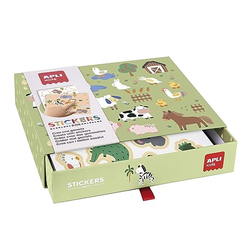 APLI Kids 19431 - Juego de gomets en caja de cartón , de temática "Animales y su hábitat", juego de pegatinas para completar las ilustraciones