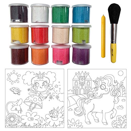 Arenart | Pack 2 Dibujos Hada y Unicornio 30x30cm | para Pintar con Arenas de Colores | Manualidades para Niña | Dibujo Infantil | +6 años