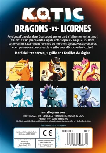 Asmodee K.O. TIC – Dragons vs Unicornios – Juego de mesa – De 2 a 4 jugadores – 8 años y más – Versión francesa