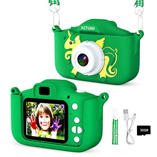 ASTGMI Juguetes de cámara para niños para niños y niñas, 1080P HD Camara Fotos Infantil, cámara Fotos niños, cumpleaños de para niños de 3 4 5 6 7 8 9 10 años, con Tarjeta SD de 32 GB (Verde Oscuro)