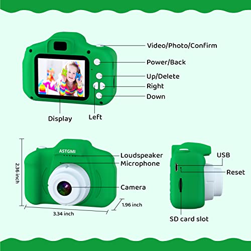 ASTGMI Juguetes de cámara para niños para niños y niñas, 1080P HD Camara Fotos Infantil, cámara Fotos niños, cumpleaños de para niños de 3 4 5 6 7 8 9 10 años, con Tarjeta SD de 32 GB (Verde Oscuro)