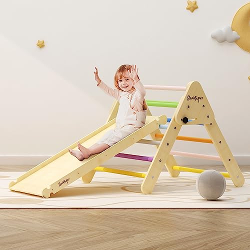 BansSuper Triángulo de Escalada Multicolor para Niños Pequeños con Juego de Rampa Columpio Interior de Madera Juguetes de Rscalada Montessori para Chicos